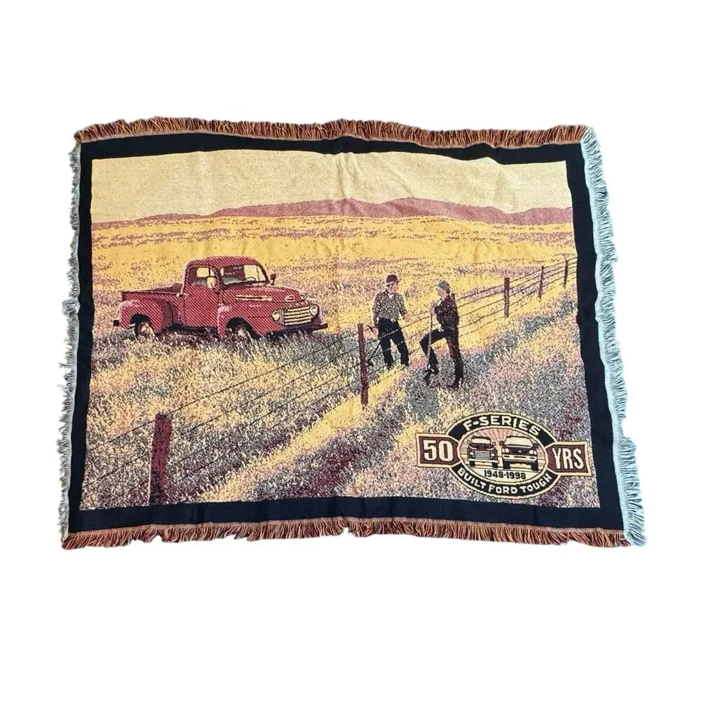 Ford F-Series 50th Anniversary Woven Tapestry Throw Blanket Built Ford Tough VTG